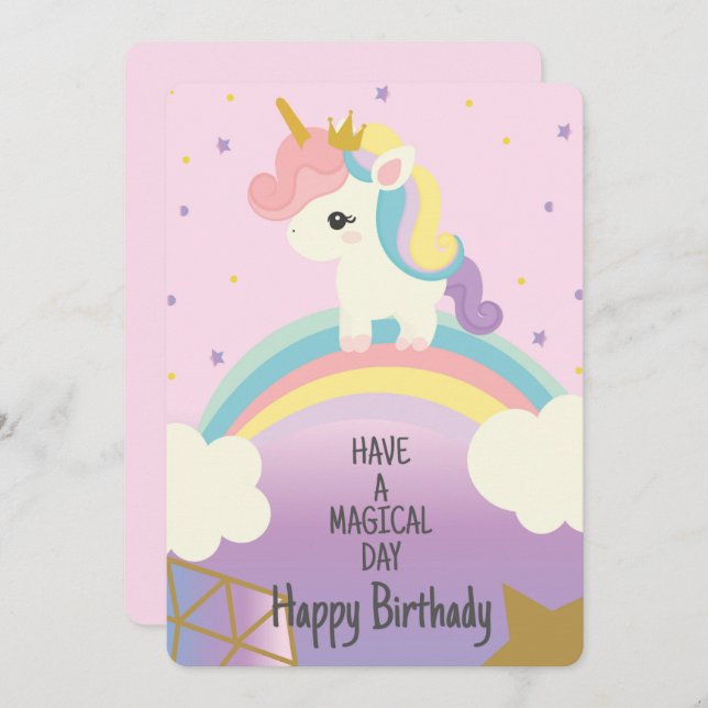 Tarjeta Festiva Día mágico de Unicornio (Anverso / Reverso)