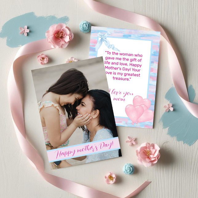 Tarjeta Festiva Día moderno de la madre con foto y texto Personali (Modern Mother’s Day with Custom Photo & Text Holiday Card)