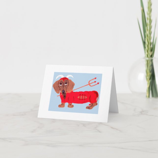 Tarjeta Festiva Diablo Dachshund (Anverso)