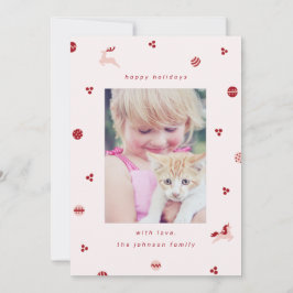 Tarjeta Festiva Diablos de ornamentos vacacionales con unicornio