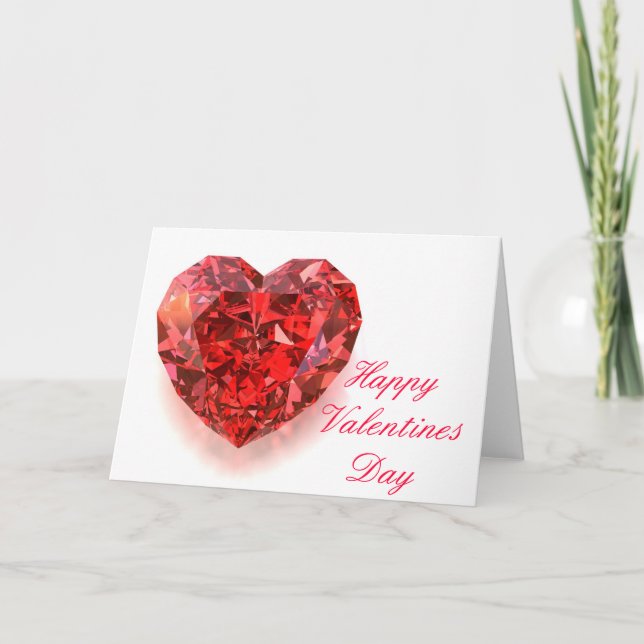 Tarjeta Festiva Diamante con forma de corazón rojo (Anverso)
