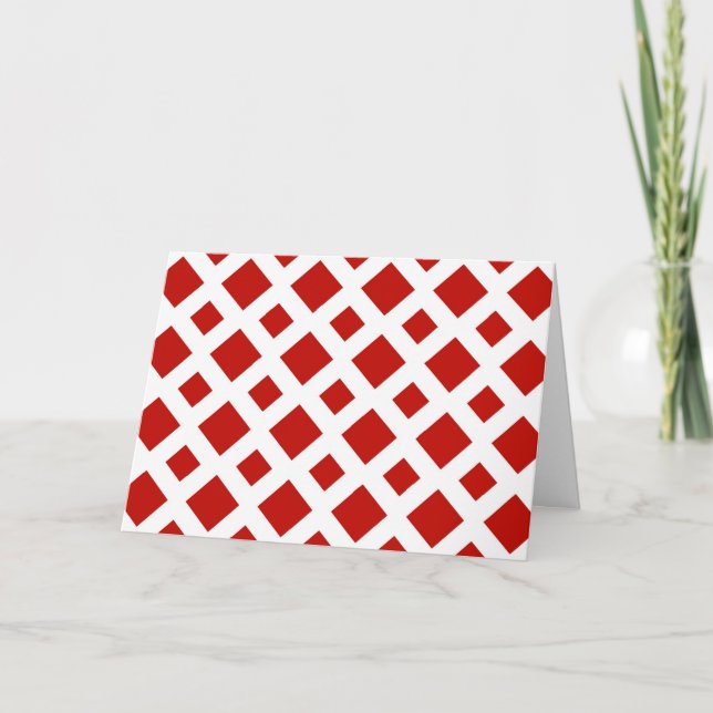 Tarjeta Festiva Diamantes rojos sobre blanco (Anverso)