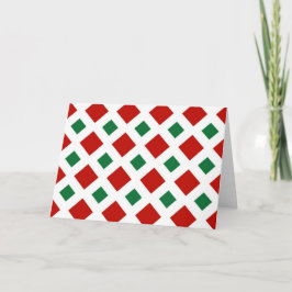 Tarjeta Festiva Diamantes rojos y verdes sobre blanco