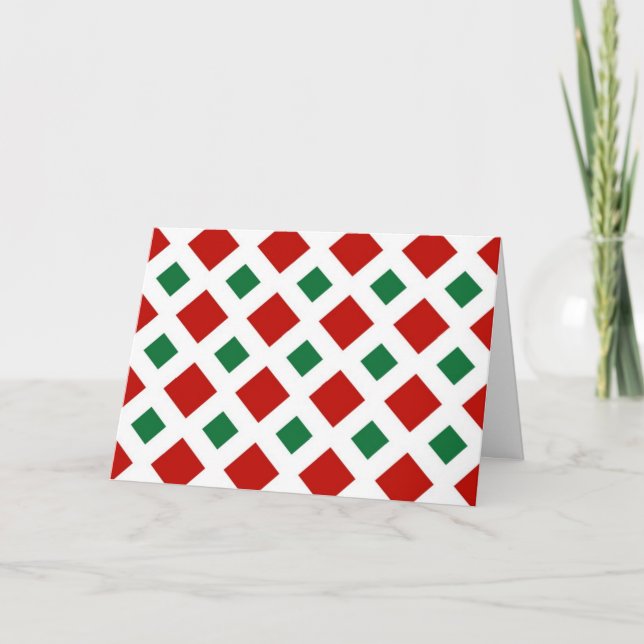 Tarjeta Festiva Diamantes rojos y verdes sobre blanco (Anverso)