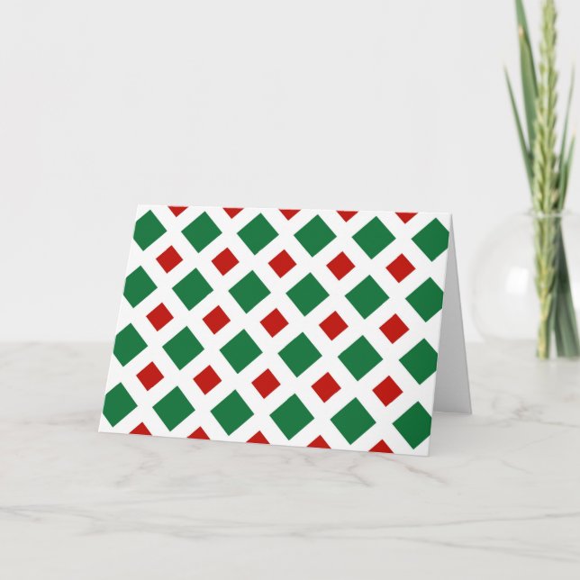 Tarjeta Festiva Diamantes verdes y rojos sobre blanco (Anverso)