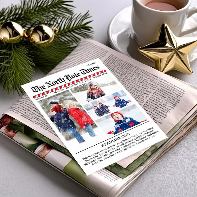 Tarjeta Festiva Diario de Collage de fotos de diversiones navideña (The North Pole Times Photo collage greeting card. )