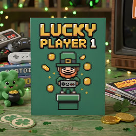 Tarjeta Festiva Días divertidos de San Patricio para gamers pixela