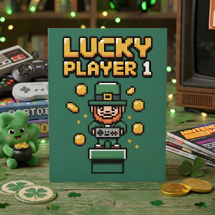 Tarjeta Festiva Días divertidos de San Patricio para gamers pixela