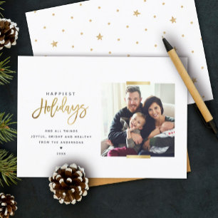 Tarjeta Festiva Días Festivos Más Felices Minimalista Dorado Moder
