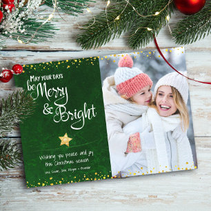 Tarjeta Festiva Días Foto Alegre Brillante Escritura Verde Estrell