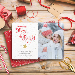 Tarjeta Festiva Días Foto Alegre Brillante Estrella Dorada Rústica