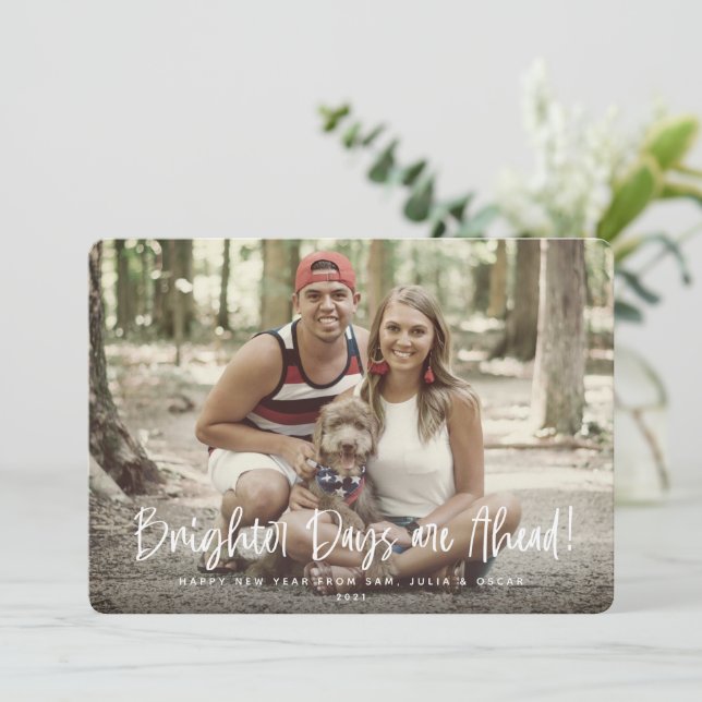 Tarjeta Festiva Días más breves antes de la foto de Año Nuevo (Anverso de pie)