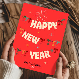 Tarjeta Festiva Dibujo a mano de feliz año nuevo saludos rojos