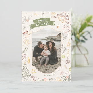 Tarjeta Festiva Dibujo a Mano Garabato Felices Fiestas Foto Navida