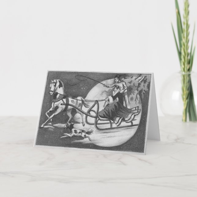 Tarjeta Festiva Dibujo abierto de las Carreras del trineo del (Anverso)