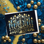 Tarjeta Festiva Dibujo abstracto de Menorah Gold Blue<br><div class="desc">Artículos con temática navideña diseñados por Umua. Impreso y enviado por Zazzle o sus afiliados.</div>