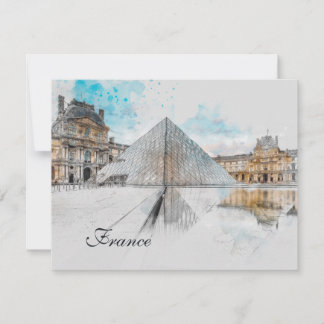 Tarjeta Festiva Dibujo acuarela del Louvre París, Francia