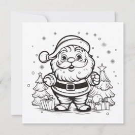 Tarjeta Festiva Dibujo adorable de Santa navideño para colorear pa