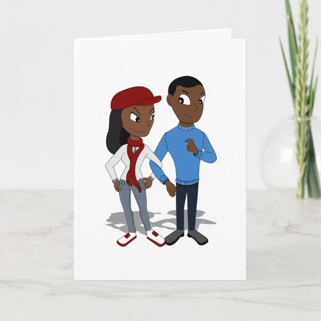 Tarjeta Festiva Dibujo animado afroamericano de encargo de los (Anverso)