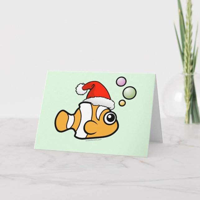 Tarjeta Festiva Dibujo animado Clownfish Santa (Anverso)