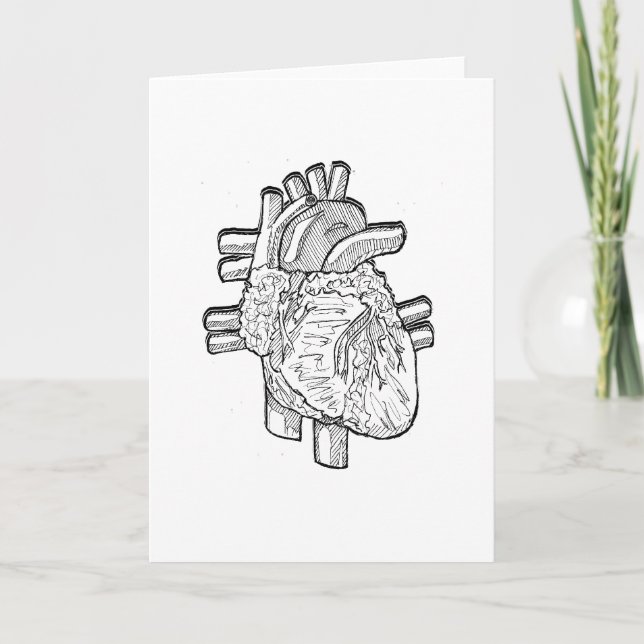 Tarjeta Festiva Dibujo blanco y negro del corazón (Anverso)