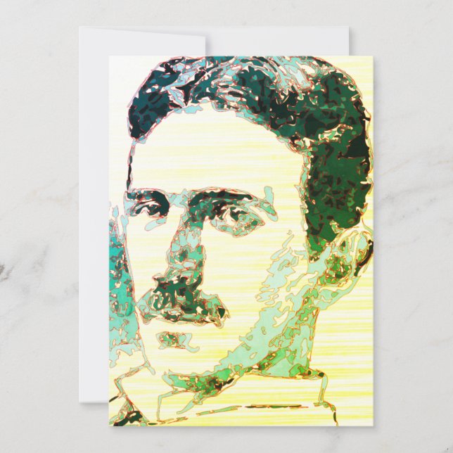 Tarjeta Festiva Dibujo colorido de Nikola Tesla (Anverso)