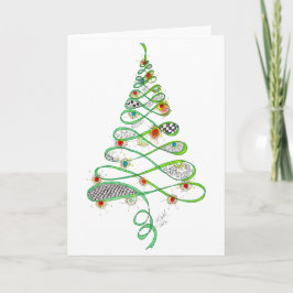Tarjeta Festiva Dibujo de árbol de cinta de navidades - caprichoso