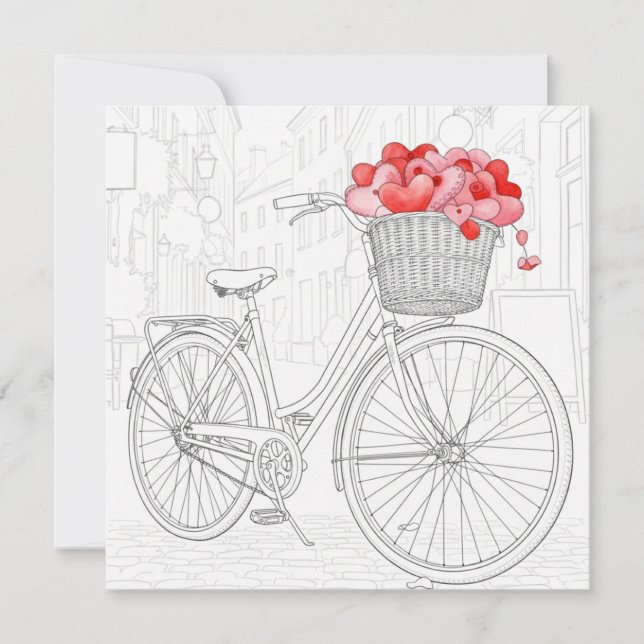 Tarjeta Festiva Dibujo de bicicleta roja de arte de línea en calle (Anverso)