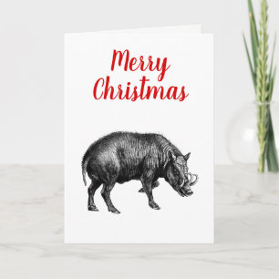 Tarjeta Festiva Dibujo de Boar Salvaje Vintage BW#1 Navidades Xmas