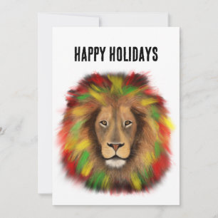 Tarjeta Festiva Dibujo de cabeza de león Rasta rojo amarillo verde