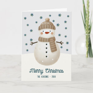 Tarjeta Festiva Dibujo de copos de nieve de muñeco de nieve lindo 