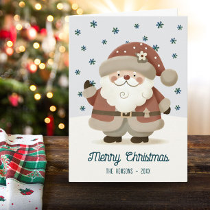 Tarjeta Festiva Dibujo de copos de nieve del adorable Santa Claus