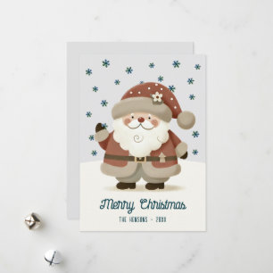 Tarjeta Festiva Dibujo de copos de nieve del simpático Santa Claus
