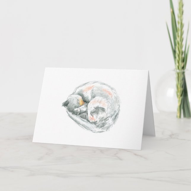 Tarjeta Festiva Dibujo de gato durmiente (Anverso)