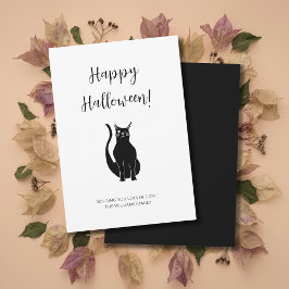 Tarjeta Festiva Dibujo de gato negro lindo Halloween simple