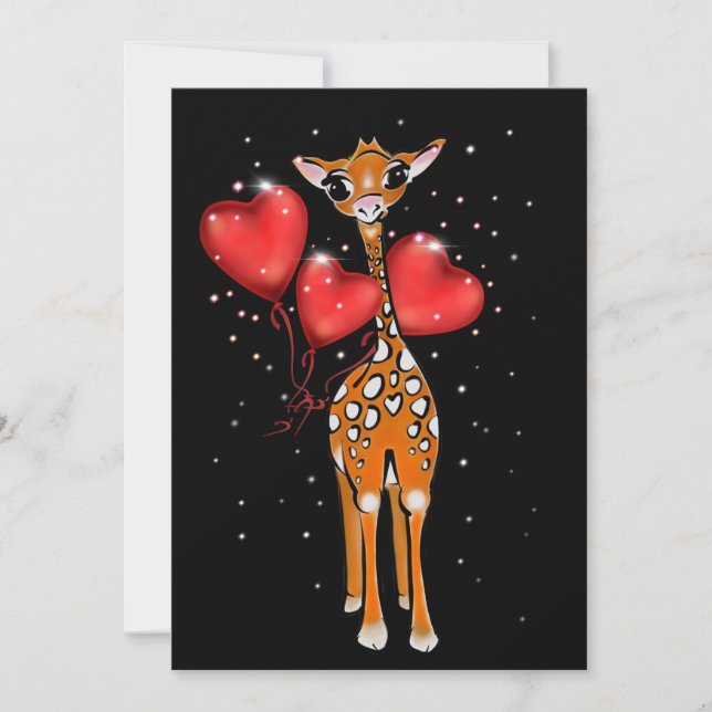 Tarjeta Festiva Dibujo de jirafa cutánea | globos cardíacos | estr (Anverso)