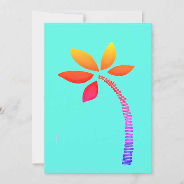 Tarjeta Festiva Dibujo de la palmera arcoiris con fondo azul (Anverso)