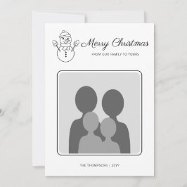 Tarjeta Festiva Dibujo de línea de muñeco de nieve con foto famili