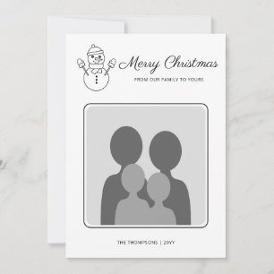 Tarjeta Festiva Dibujo de línea de muñeco de nieve con foto famili