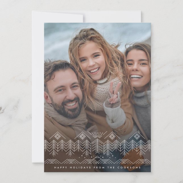 Tarjeta Festiva Dibujo de líneas de Winterscape con foto de montañ (Anverso)