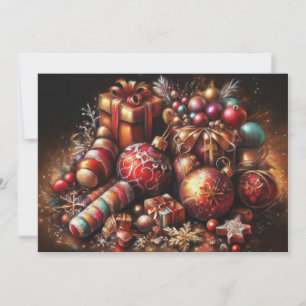 Tarjeta Festiva Dibujo de Motivos Navideños con Pastel Duro Fiesta