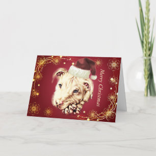 Tarjeta Festiva Dibujo de Perro Blanco con Sombrero Santa