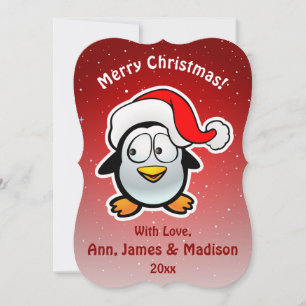 Tarjeta Festiva Dibujo de pingüino de Papá Noel lindo