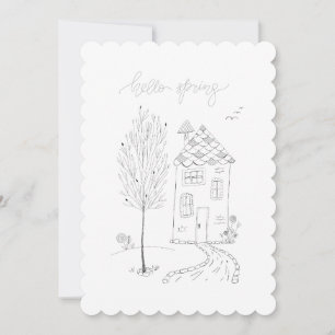 Tarjeta Festiva Dibujo de tinta de primavera de Hello