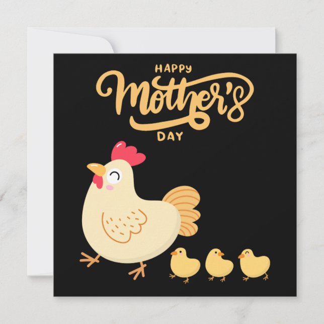 Tarjeta Festiva Dibujo del Día de la Madre Gallina y sus Pollitos  (Anverso)