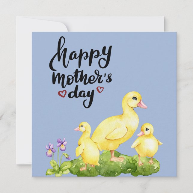 Tarjeta Festiva Dibujo del pato y los pollos madre (Anverso)