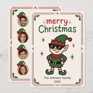 Tarjeta Festiva Dibujo divertido de familia de elfos en foto de Na