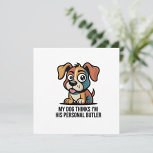Tarjeta Festiva Dibujo divertido de perro mayordomo de caricatura