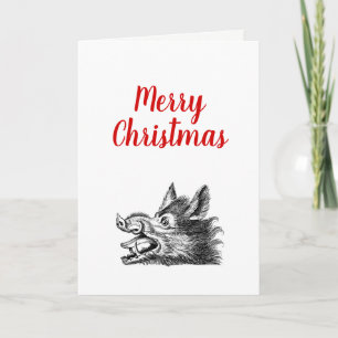 Tarjeta Festiva Dibujo en blanco y negro de cabeza de jabalí vinta