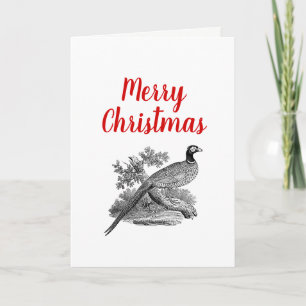 Tarjeta Festiva Dibujo en blanco y negro de faisán vintage para Na